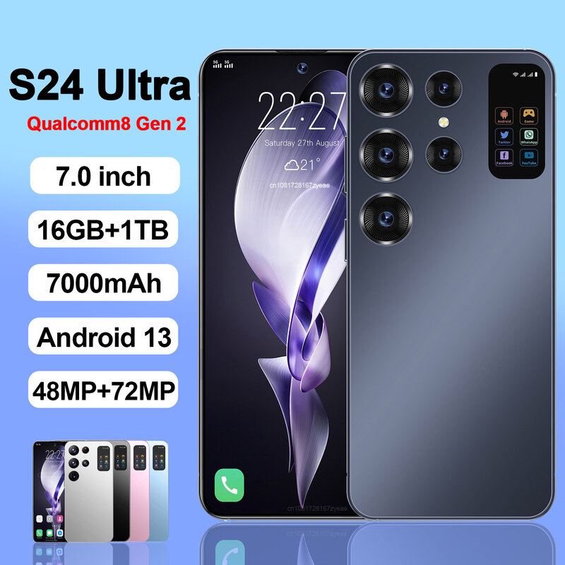 Teléfono Inteligente S24 Ultra Original, Qualcomm8 Gen2, 16GB + 1TB, 7000mAh, 48 + 72MP, Dual SIM, modo de espera Dual, 5G, Android 13, Globalversion, NFC