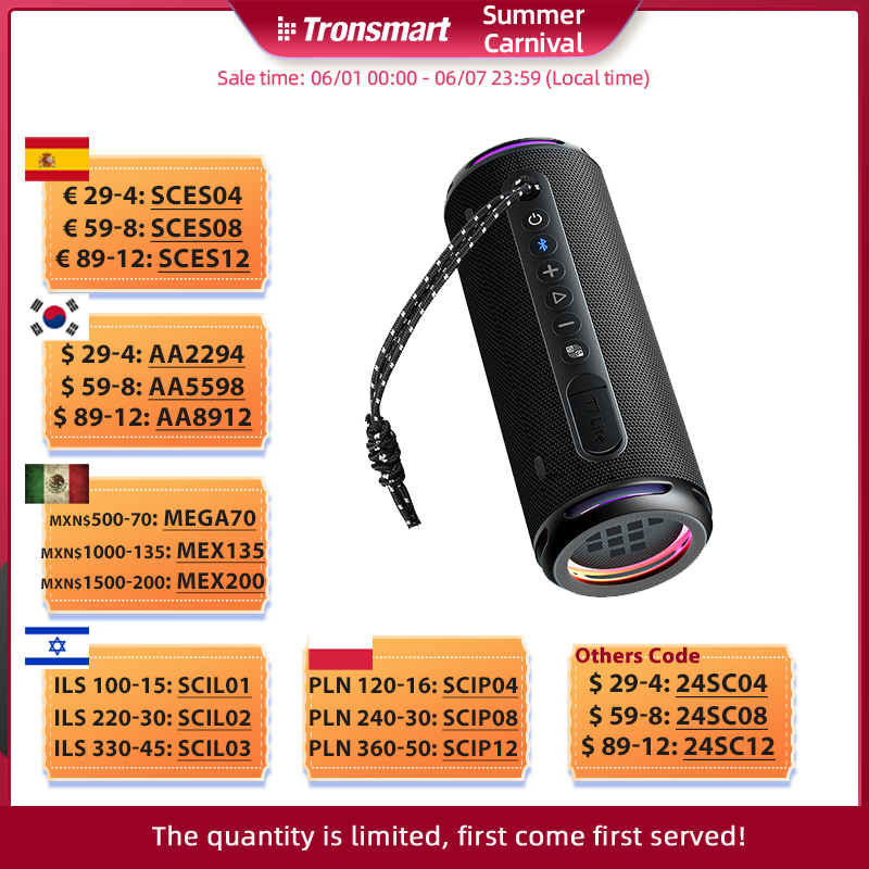 Tronsmart T7 لايت بلوتوث المتكلم تعزيز باس المتكلم المحمولة مع 24H اللعب ، APP التحكم ، IPX7 مقاوم للماء للتخييم