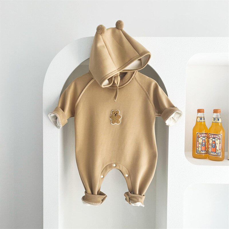 Vêtements de bébé en peluche personnalisés avec chapeaux, combinaison avec petites oreilles d'ours, nom personnalisé pour les vêtements de bébé âgés de 0 à 2 ans, automne et hiver
