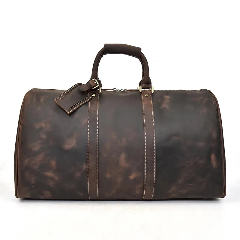 Tas Travel kulit asli pria Vintage, Tote besar akhir pekan, tas tangan kulit sapi, tas jinjing pria besar 60cm
