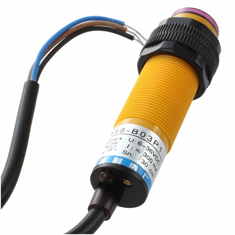 Interruptor fotoelétrico do sensor do IR PNP, DC 3 fios, 6-36V, 30cm, E18-B03P1