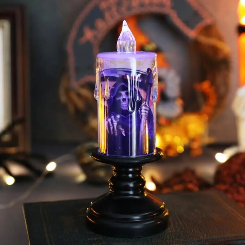 Candele di Halloween sicure luce di candela di Halloween teschi spettrale zucche fantasmi lampada a candela a Led a batteria per la casa di Halloween