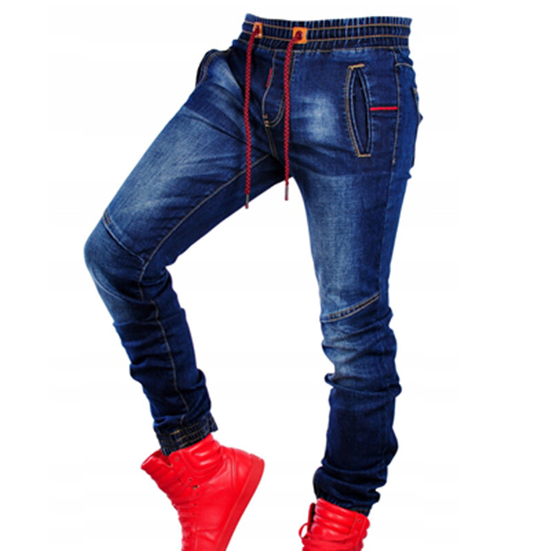 Nowe męskie jeansy w dużych rozmiarach z elastyczną talią Slim Casual klasyczny niebieski luźne, rozpinane, proste spodnie dżinsowe