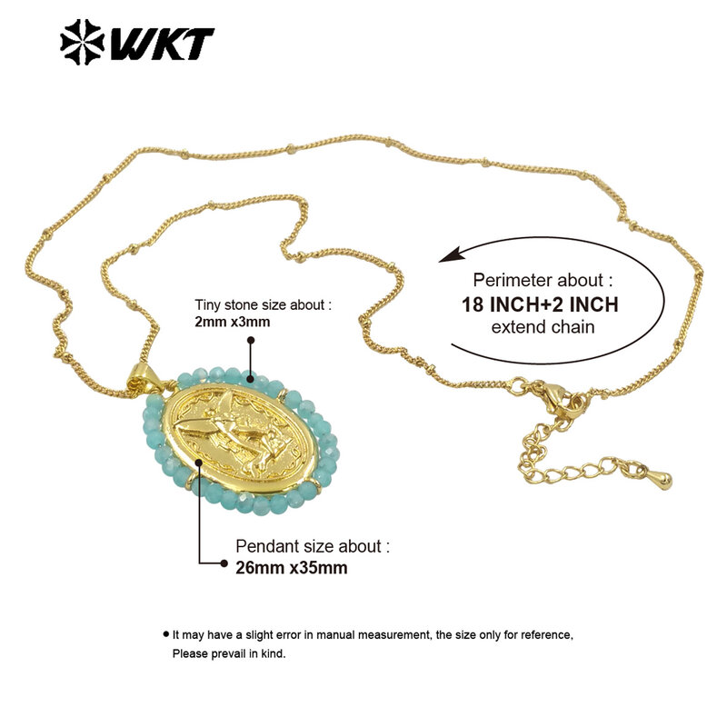 WT-MN990 Special Design With Light Colored Crystal Beads Paved Yellow Brass Stone Pendant Fine Necklace Decorated