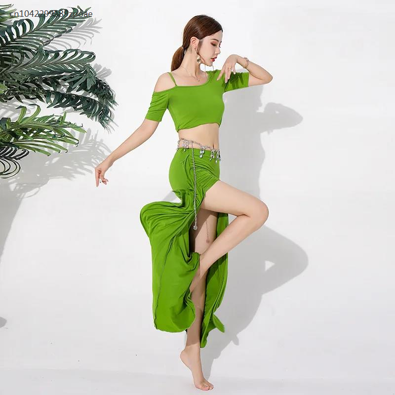 Traje de dança oriental feminina de duas peças, roupas para praticar dança do ventre, vestido de dança feminino modal básico