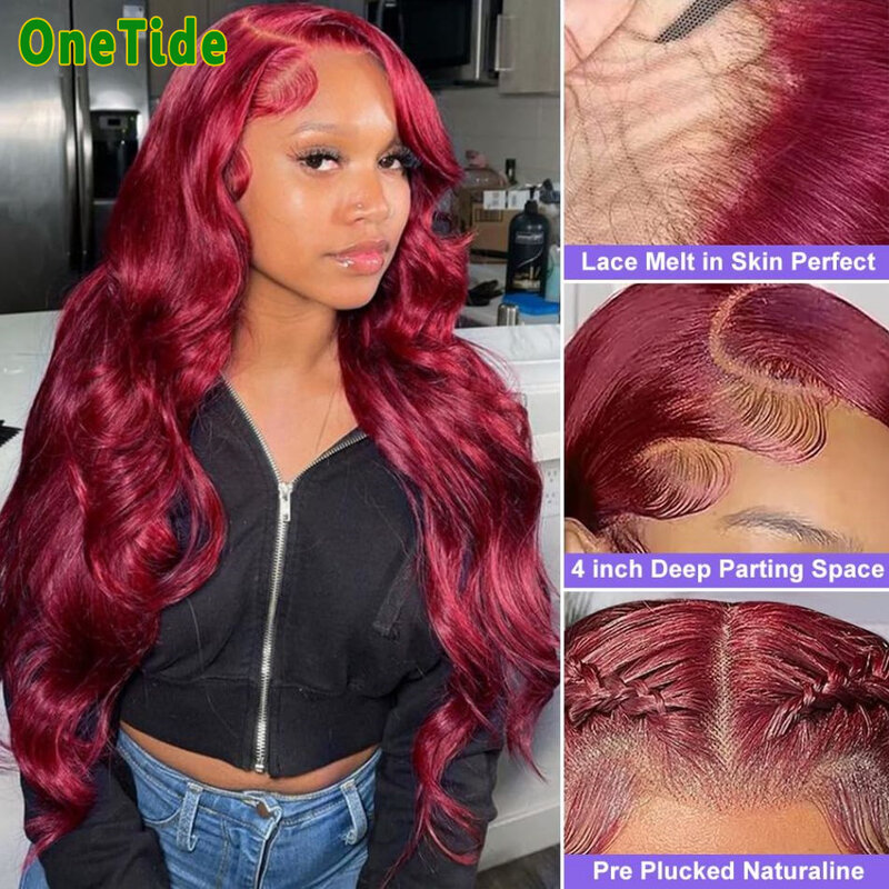99J бордовый кружевной передний парик, волнистые человеческие волосы, парик 13x4, прозрачные кружевные передние парики для женщин, человеческие волосы, передние парики
