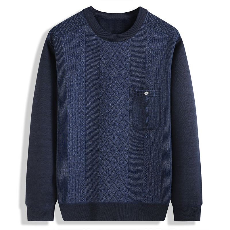 Modny sweter z okrągłym dekoltem z dzianiny z kieszeniami i nadrukiem odzież męska 2023 jesienna nowa swetry na co dzień luźna ciepłe bluzki