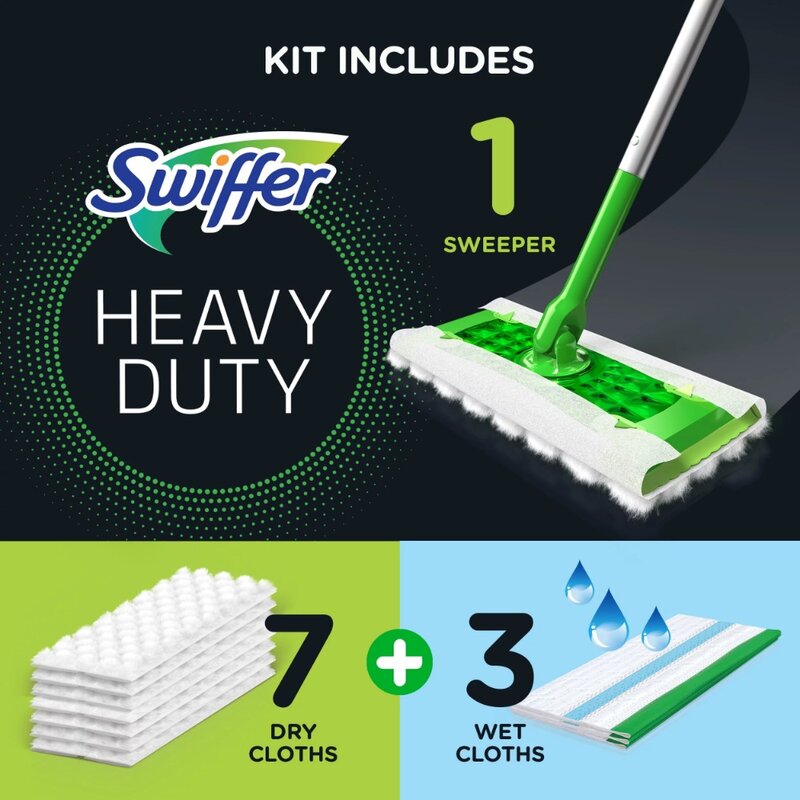 Swiffer Sweeper 2-in-1, Dry and Wet Multi Surface Floor Cleaner and Broom, Sweep and Mop Starter Kit