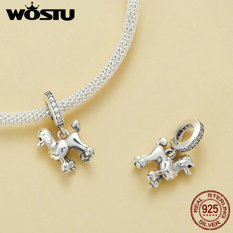 WOSTU – breloques pour chien en argent Sterling 925, perles en zircone, animaux, chien, bouledogue, adaptées aux pendentifs de Bracelet originaux