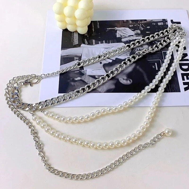 Fashion Vintage Belt Imitation Pearls Splicing Woman Belts Body Chain High Quality Multilayer Exquisite Belt Jewelry Accessories
