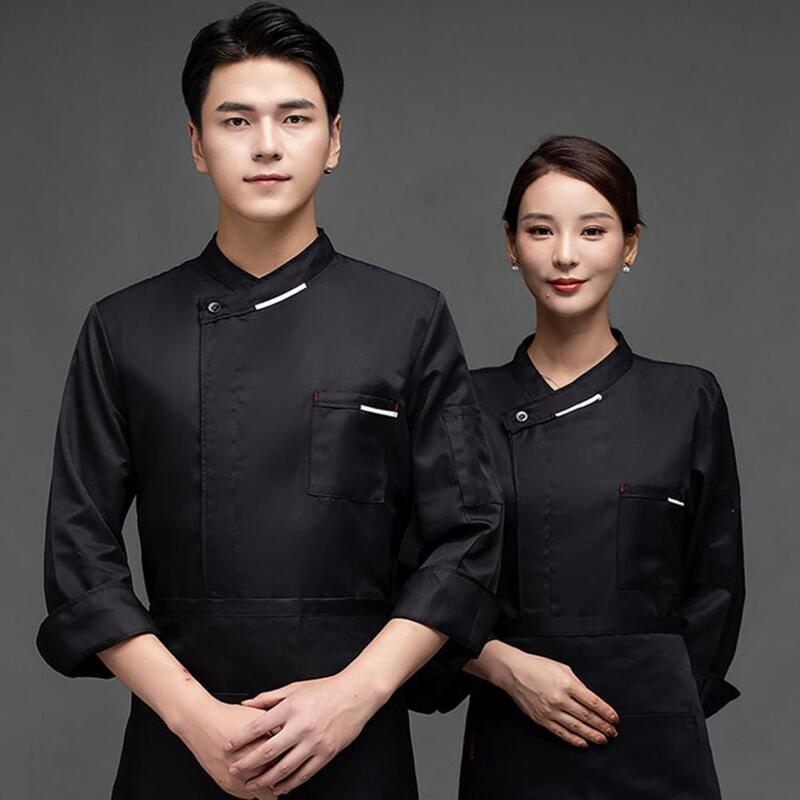 Stand Collar Chef Jacket Men Long Sleeve Chef Shirt Apron Hat Bakery Cook Coat Unisex Kitchen Pastry Clothes Work Wear
