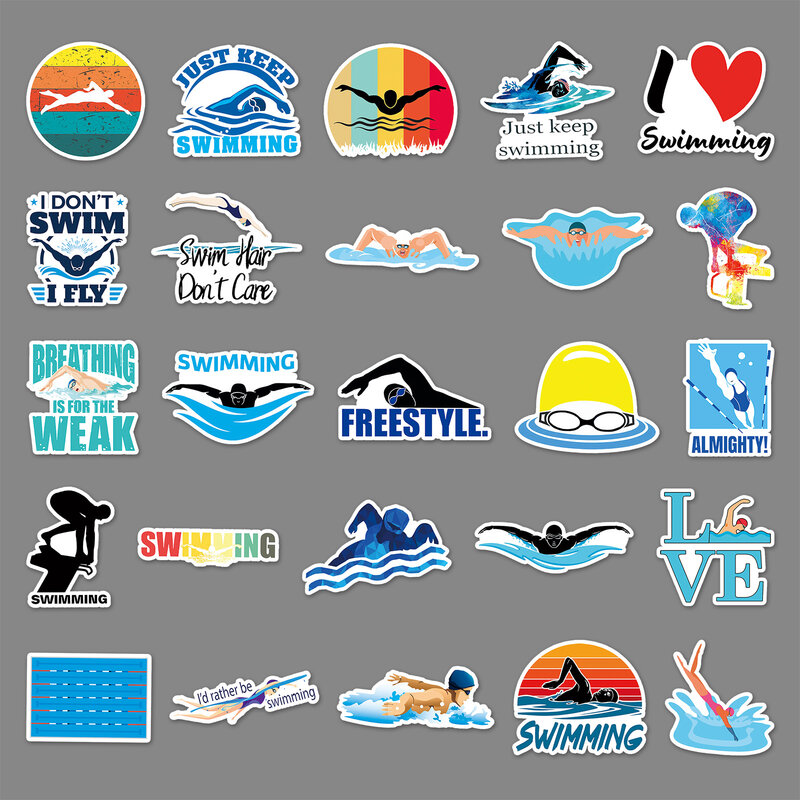 10/30/50pcs Swimming Graffiti Stickers Cartoon Sports Stickers Diy Skateboard Luggage Laptop Phone Waterproof Decorative Sticker