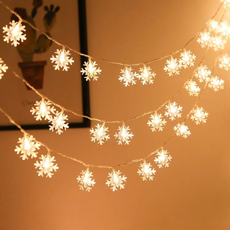 10M 80Leds Christmas Snowflakes Lights LED Fairy Lights Garland Light  Waterproof String Lights Christmas Home Garden Decoration