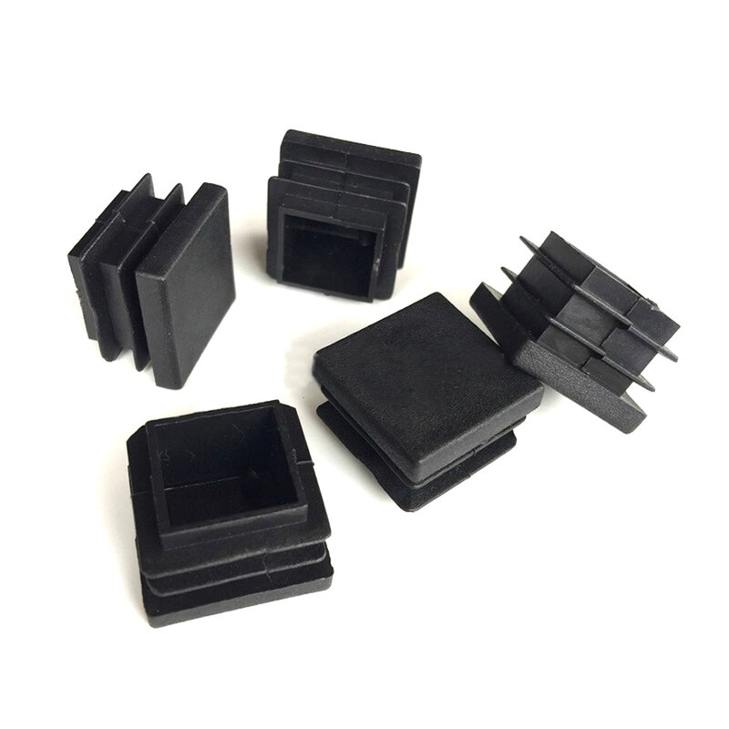 Enchufe de inserción de tubo de tapa negra de plástico cuadrado, 10x10 a 100x100mm, 2/4/10 piezas