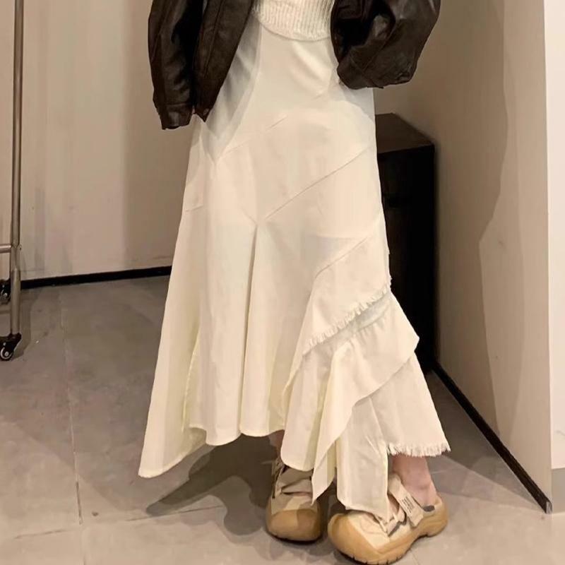 女性用ハイウエストフィッシュテールスカート,韓国風スカート,薄い,不規則,ミッドレングス,夏のデザイン