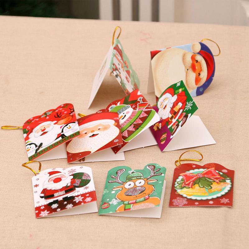 Sobres de tarjetas de Navidad, adornos de árbol de tarjetas de felicitación de deseos navideños, Mini tarjetas de etiqueta de regalo para vino, tema de Navidad aleatorio