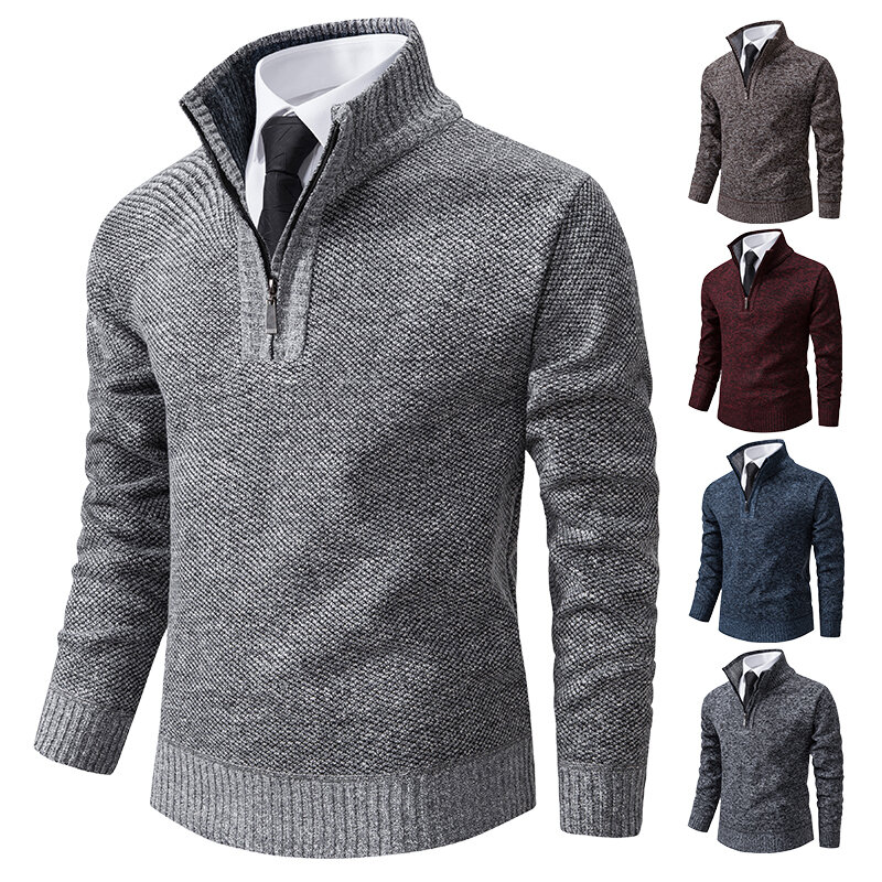 Winter Autumn Pullovers Mens Half Zipper Sweater Coat y2k Knit Polo Knitwear Fashionable Fleece Thick Warm Male Clothing