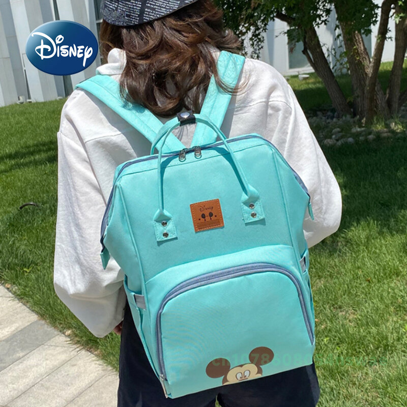 Disney-saco de fraldas grande capacidade, mochila multifuncional, saco bonito do bebê dos desenhos animados, marca de luxo, moda, novo