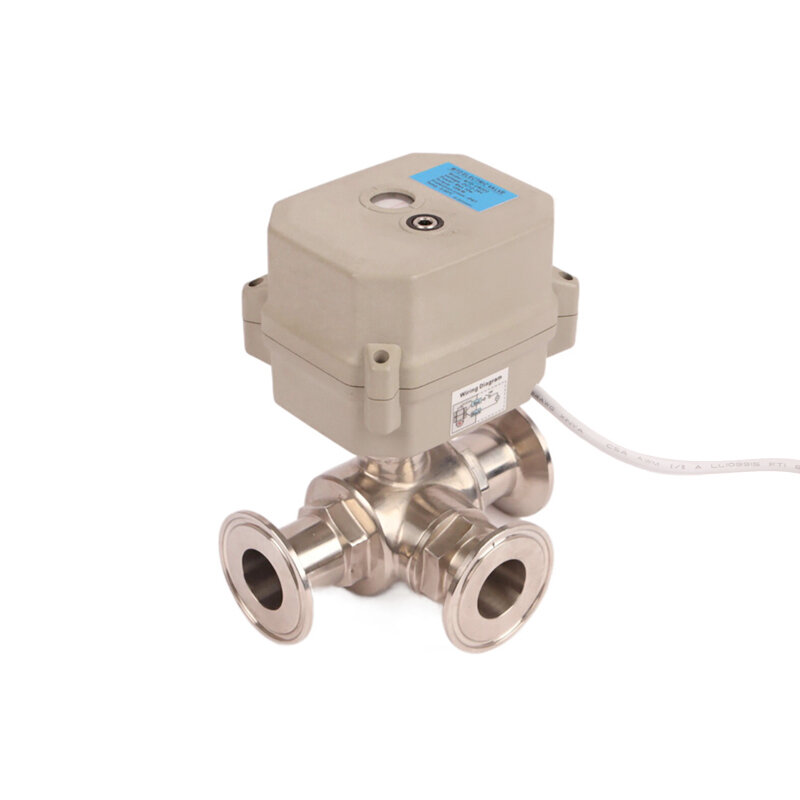 12V 24V DC 3 Wire 3 Way Stainless Steel Mini Smart Electric Motorized Water Control Sanitary Actuator Rotary Ball Valve
