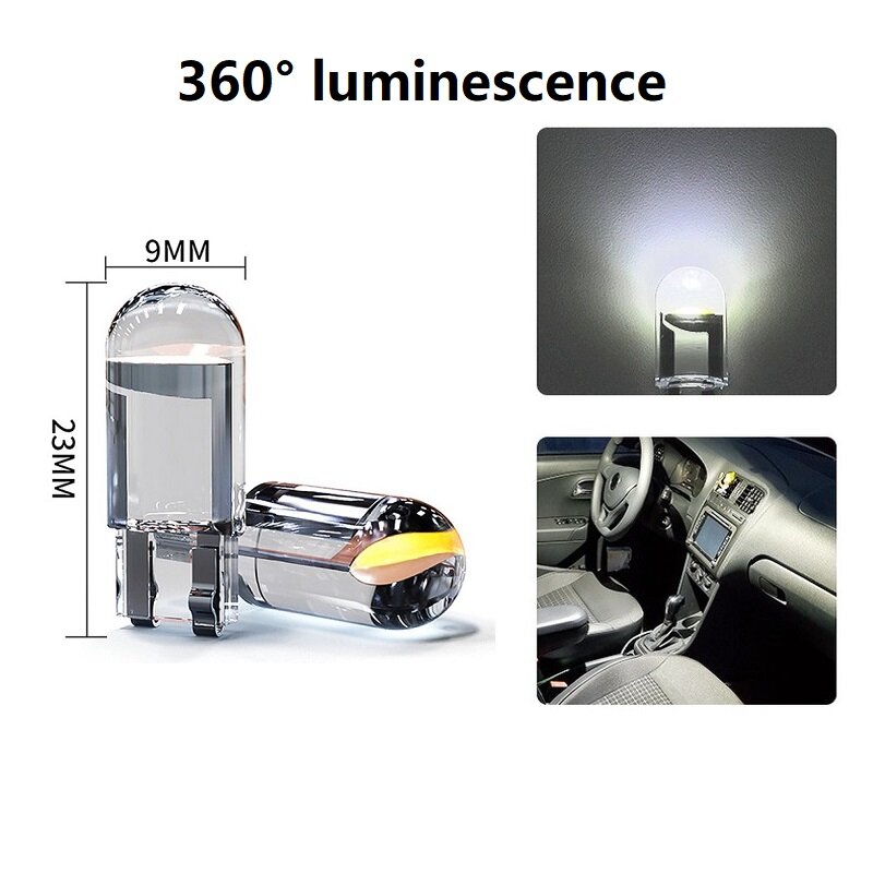 Lampe LED W5W T10, 2/5/10 ampoules de voiture en résine époxy, Cob, 12V, 6000K, 7 couleurs, plaque d'immatriculation, indicateur de dôme, lumière de lecture blanche