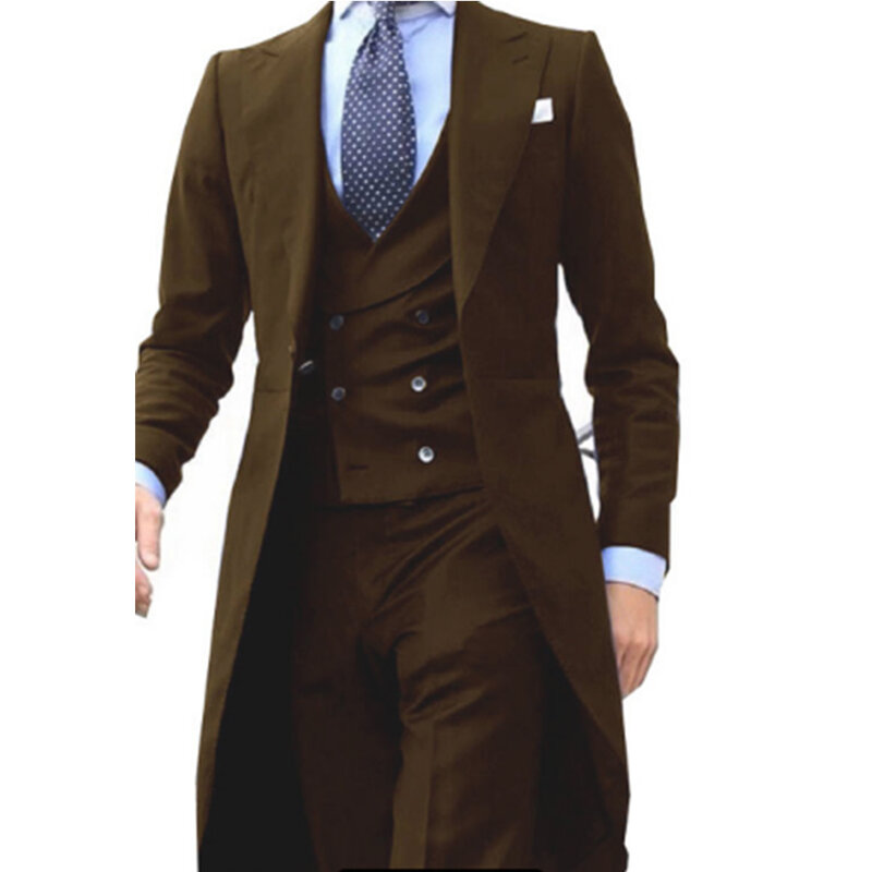 2023 Neuankömmling Lang mantel Designs chinesische rote Männer Anzug sanfte Smoking Prom Blazer benutzer definierte 3 Stück (Jacke Weste Hosen)