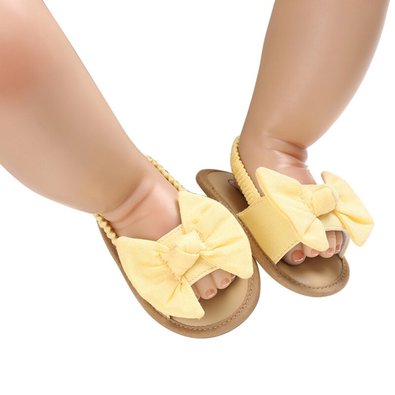 VISgogo Bebê Meninas Bowknot Sandálias Anti-slip Prewalker Suave Sole Verão Princesa Berço Sapatos Cor Sólida Plana Tamancos Sandálias