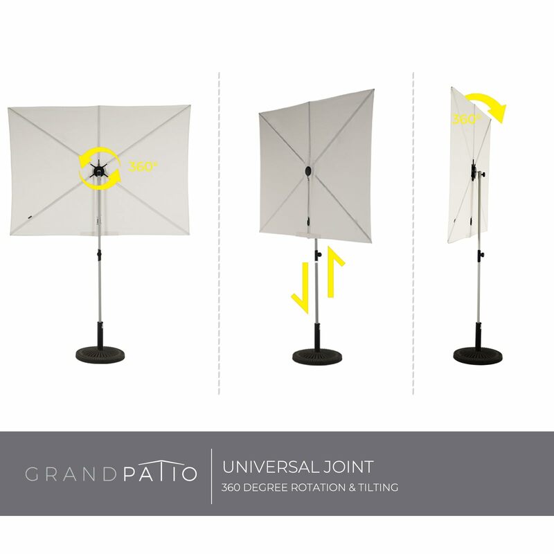 6x4 FT Balcony Umbrella, Polyester Steel Rectangular Flat Canopy Versatile Patio Shade with 360 Degree Roating Knob, Beige