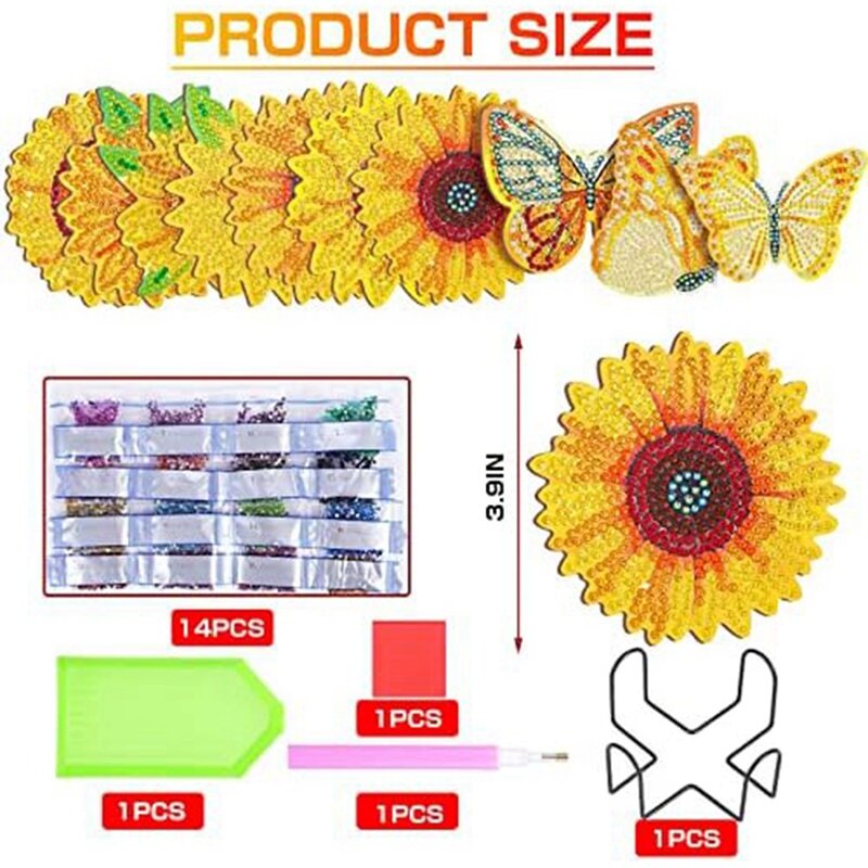 Sunflower Diamond Painting Coaster Set Kit With Bracket Suitable For Beginners, Adults, And Art And Crafts Supplies Set Kit