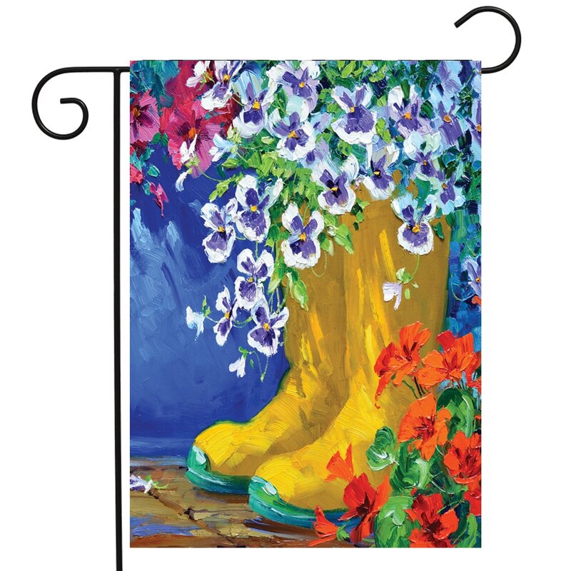 Boots and Blossoms Flowers Garden Flag Oil Painting Double Sided Floral Yard Flags for Outdoor Patio Lawn House Flag Decoration