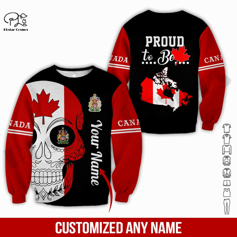Plstarcosmos 3dprint mais novo canadá bandeira crânio nome personalizado arte harajuku engraçado causal único unisex hoodies/moletom/zip Q-1