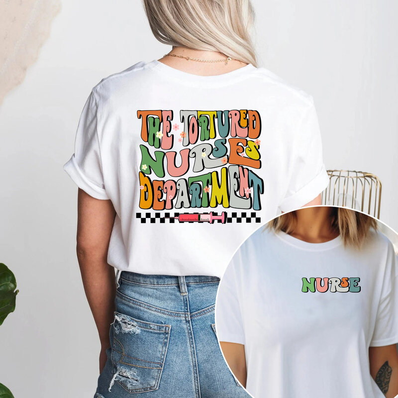 T-shirt feminina do departamento das enfermeiras torturadas, slogan engraçado, camisa feminina casual, moda de férias de verão, venda quente nova