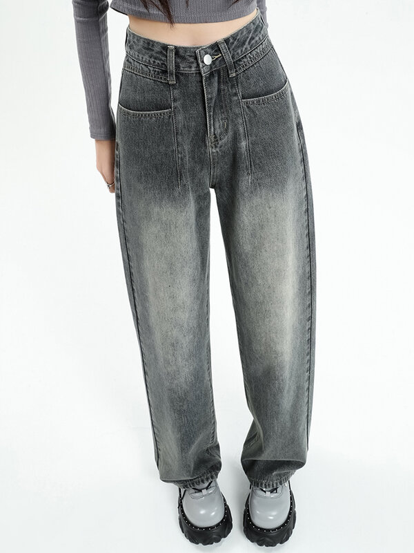 Birnenförmige Jeans mit hoher Taille und weitem Bein für Frauen 2023 Herbst neuer Stil gewaschen Retro schmale Version boden lange gerade Hose
