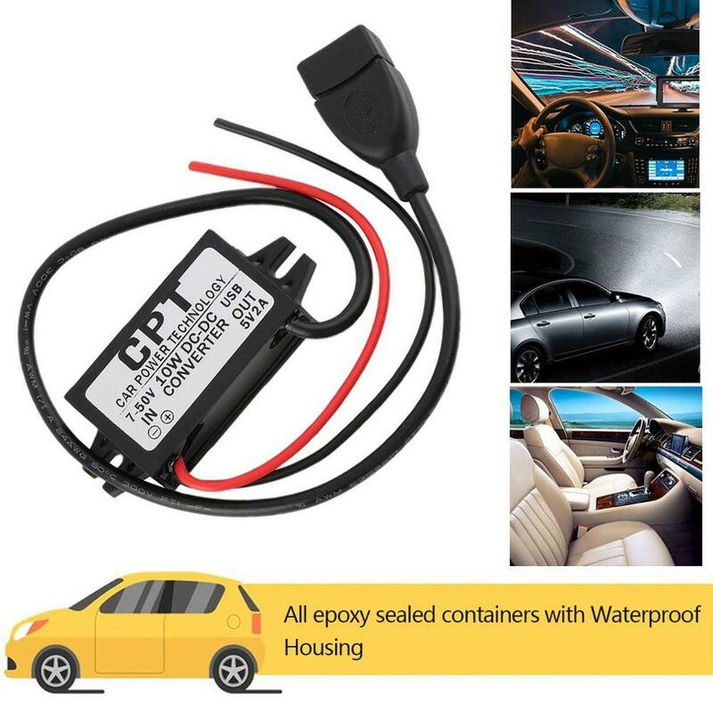 Impermeável USB Feminino Conversor Regulador para Carro, Step Down Buck Converter, Módulo de Alimentação, 7-50V a 5V, 2A