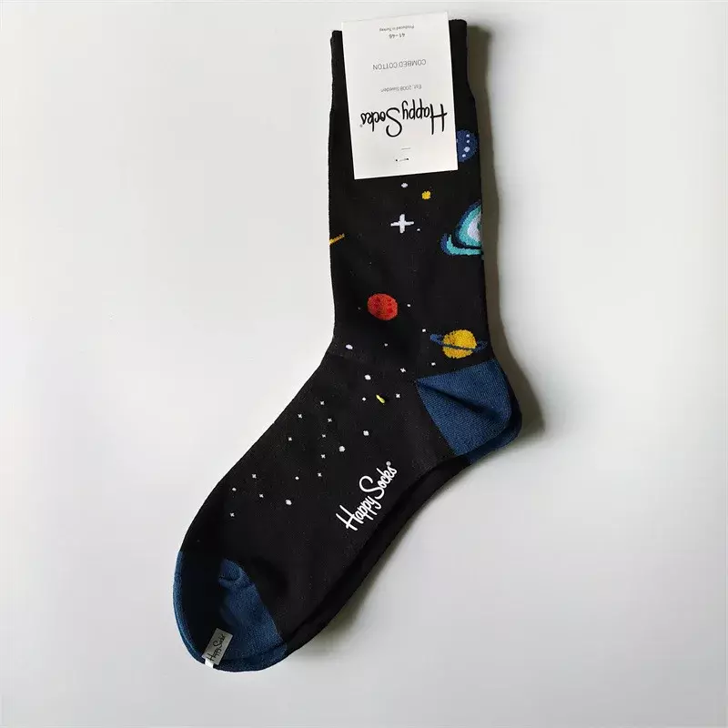 Happy Socks Fashion Mens Cotton Socks Warm Funny Space Universe Hip Hop Casual Socks Thick