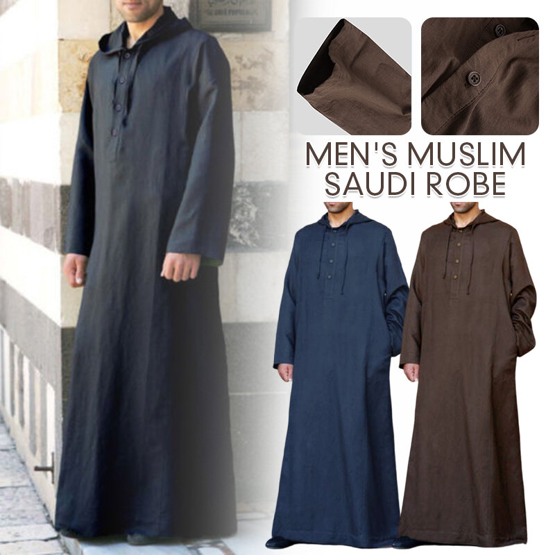 Pakaian Muslim Pria Gaun Jubah Bertudung Lengan Panjang Arab Saudi Jubba Thobe Dubai Pria Timur Tengah Muslim Saudi Kaftan