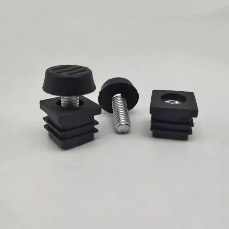 Black Adjustable Foot Mats With Nut Round/Square Plastic Blanking End Cap Pipe Plug Furniture Tube Cover Non-Slip Foot Pad
