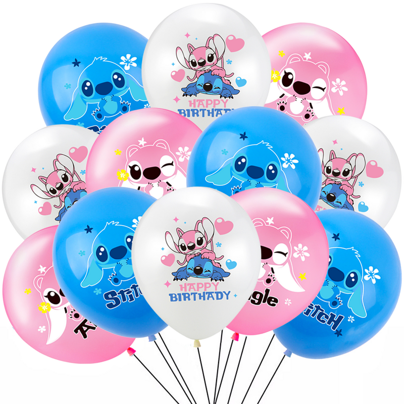 Disney Lilo e Stitch Latex Balloon Set para Menino e Menina, Birthday Party Decorações, Baby Shower, Kid Toys Supplies, 12 ", 12Pcs