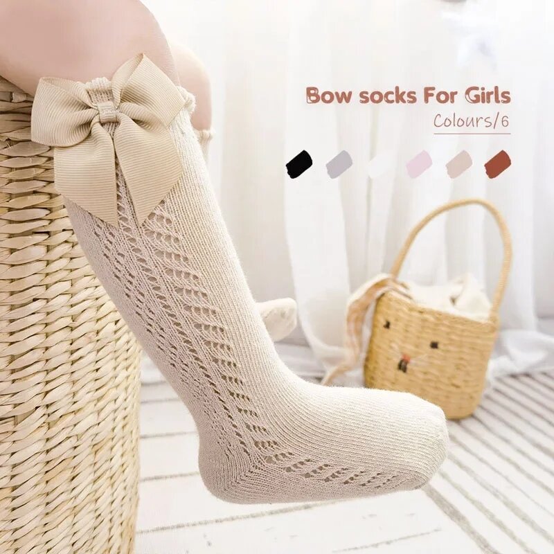 Baby Girls Socks Toddler Spanish Style Bow Cotton Mesh Breathable Newborn Infant Socks 0-5 Years