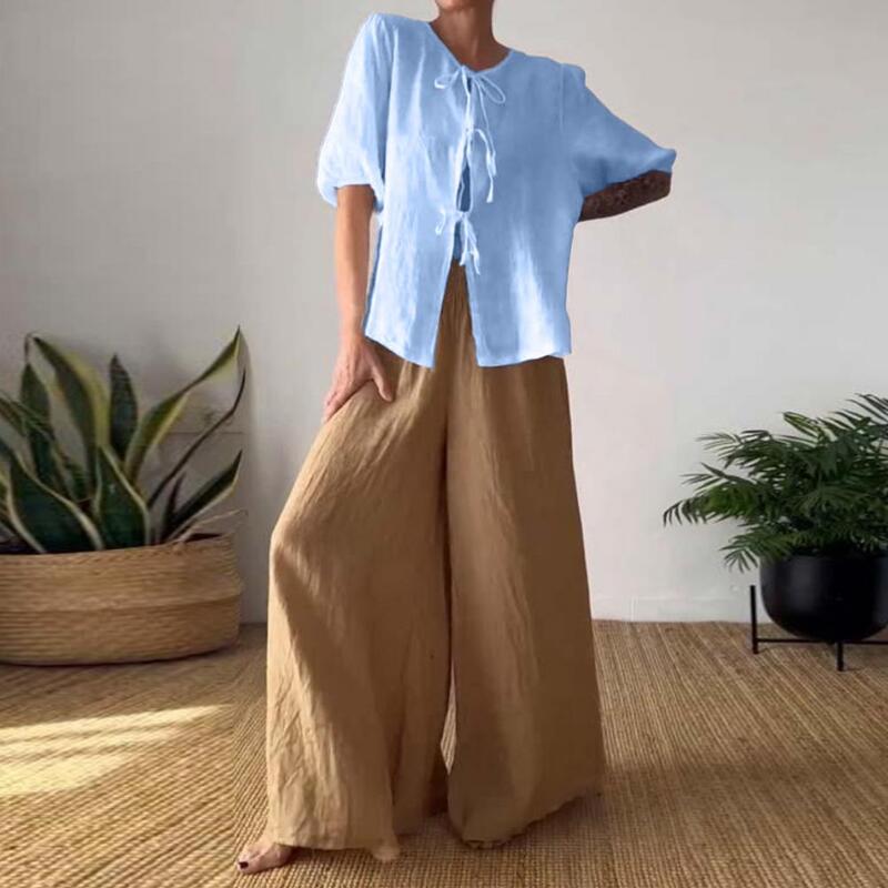 Women Wide Leg Trousers Stylish Women's Suit with Wide Leg Trousers Short Sleeve Top for Home Office or Vacation Chic for Hiking