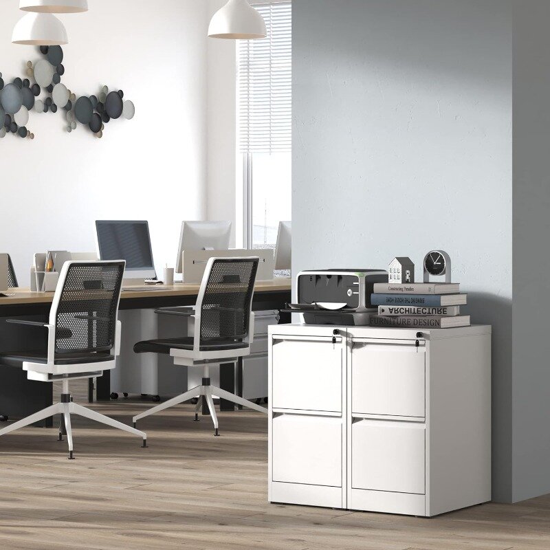 IKIMI 2MELFile Cabinet, Armoires de classement en métal blanc pour le bureau à domicile, Classeur vertical avec serrure