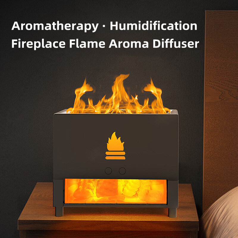 Humidificador de aire de piedra de sal de aromaterapia de llama de armario de simulación, difusor de aceites esenciales USB para el hogar, difusor de Aroma de fragancia de habitación