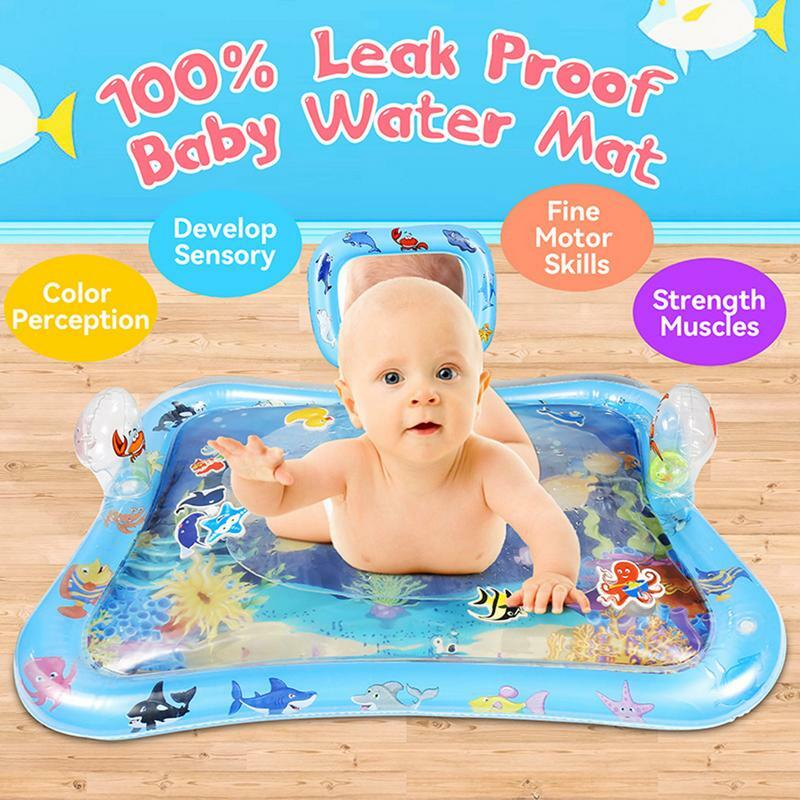 Mat PVC Water Play Mat For Babies With Mirror Rattle Buzzer Inflatable Baby Water Mat For Baby Boy Girl PVC Infants Toddlers Fun