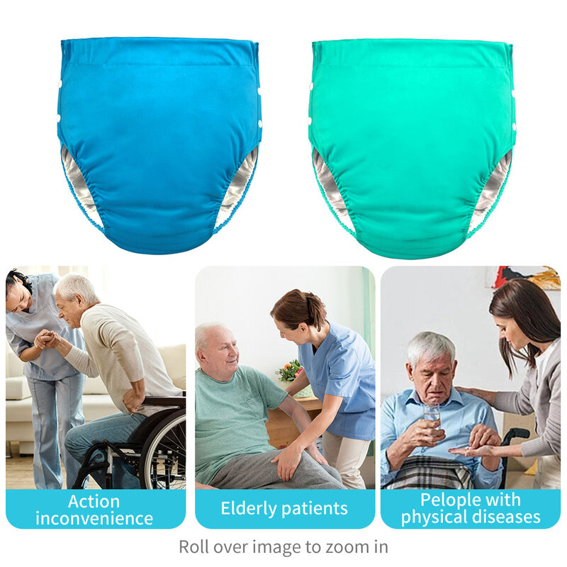 Solid Color Adult Cloth Diapers Washable Old Man's Diaper Pants Waterproof Diapers Trouser Pocket Breathable Anti-bed-wetting