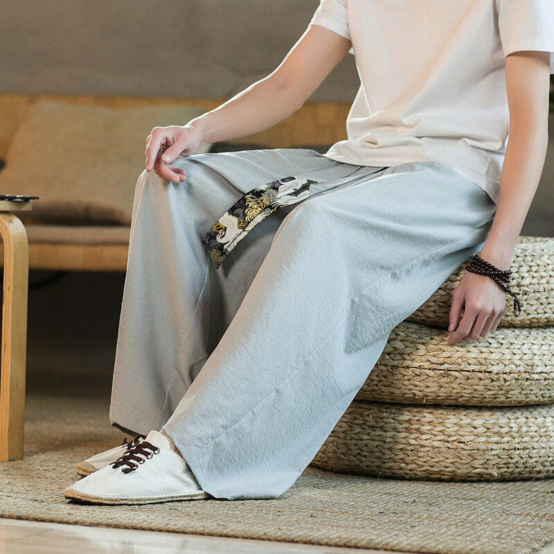 Pantalones bombachos de cintura elástica para hombre, ropa de calle Vintage, Jogging, pantalones sueltos de pierna ancha, estilo Harajuku
