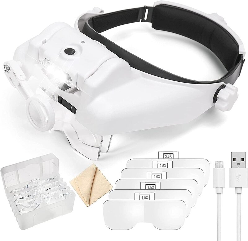 Iluminado Headband Magnifier, recarregável, reparação, solda, ampliar óculos, lente intercambiáveis, terceira mão, Lupa para solda, Z30