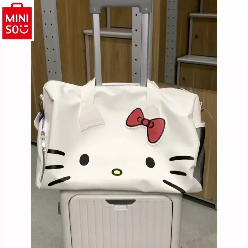 MINISO Sanrio tas Travel kartun Hello Kitty manis busur tas Fashion wanita Multi fungsi kapasitas besar satu bahu Genggam