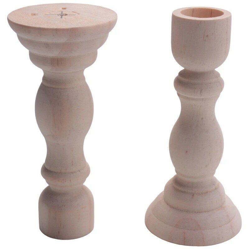 Hot 4Pcs Unfinished Wood Candlestick Holder For Craft Project, Ready To Stain, Paint Or Oil, 5 Inches For Party Decoration