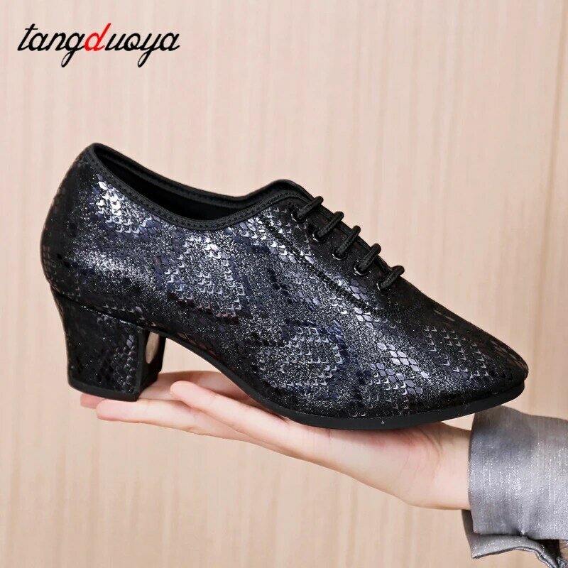 Zapatos de baile modernos para mujer, calzado de baile cuadrado para adultos, tacón medio, fondo suave, negro
