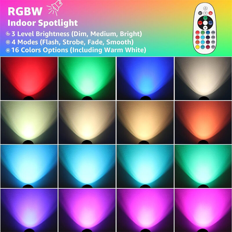 실내 스포트라이트, RGBW LED 스포트라이트, 원격 색상 변경, 플로어 램프 플러그인, 스위치, 실내 조명, 2 개, 10W