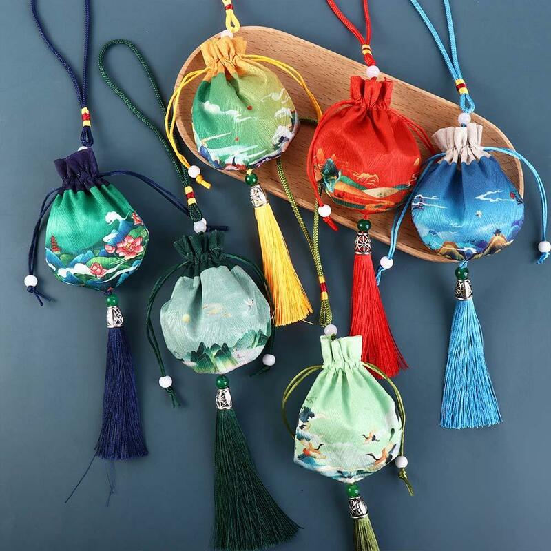 Sachê estilo chinês para mulheres, fundo redondo, bolsa vazia, pano, decoração pendurada no carro, bolsa de jóias, bolsas de armazenamento de jóias